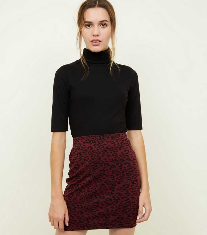 Burgundy Leopard Print Tube Skirt