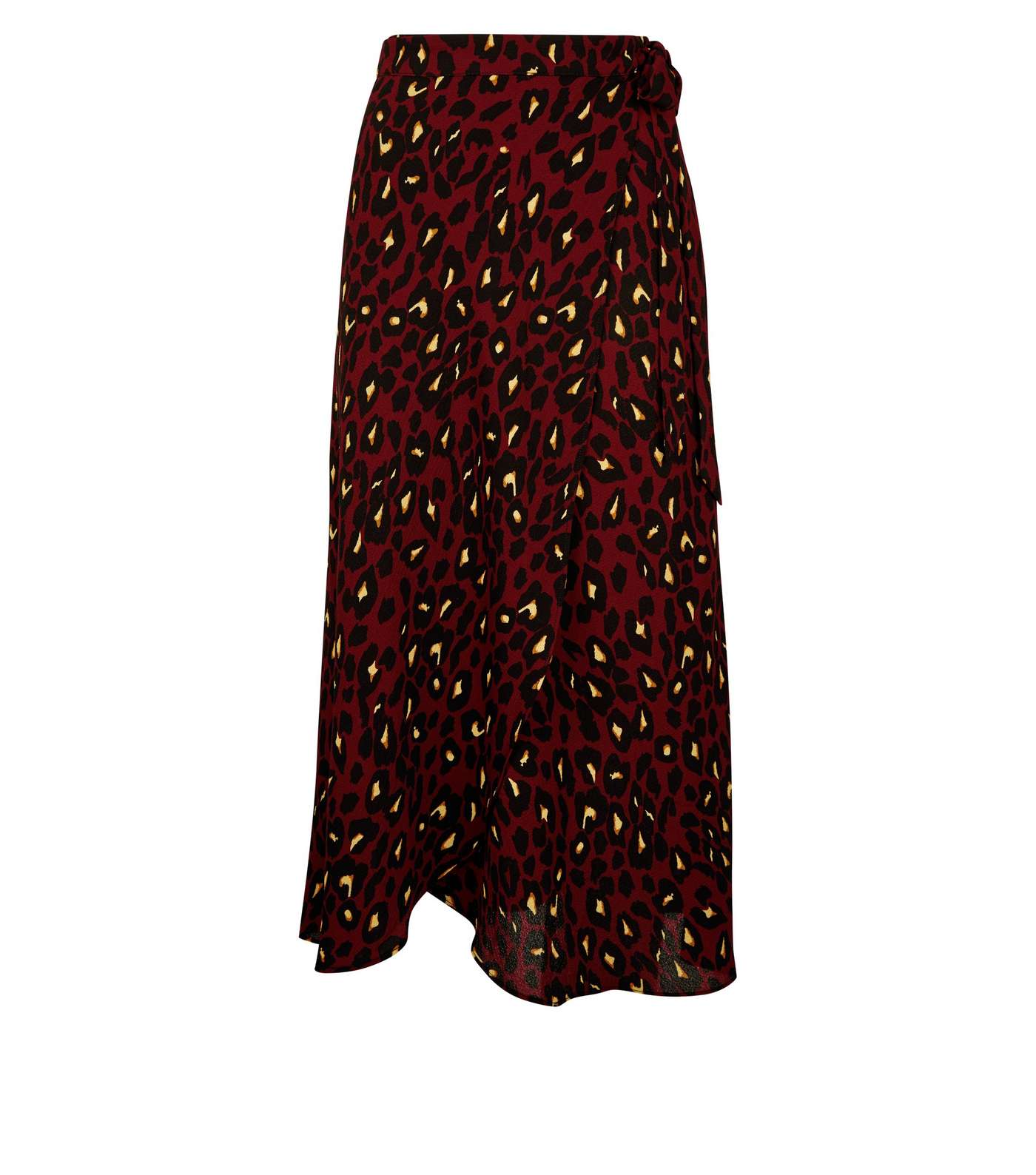 Burgundy Leopard Print Mid Wrap Skirt Image 4
