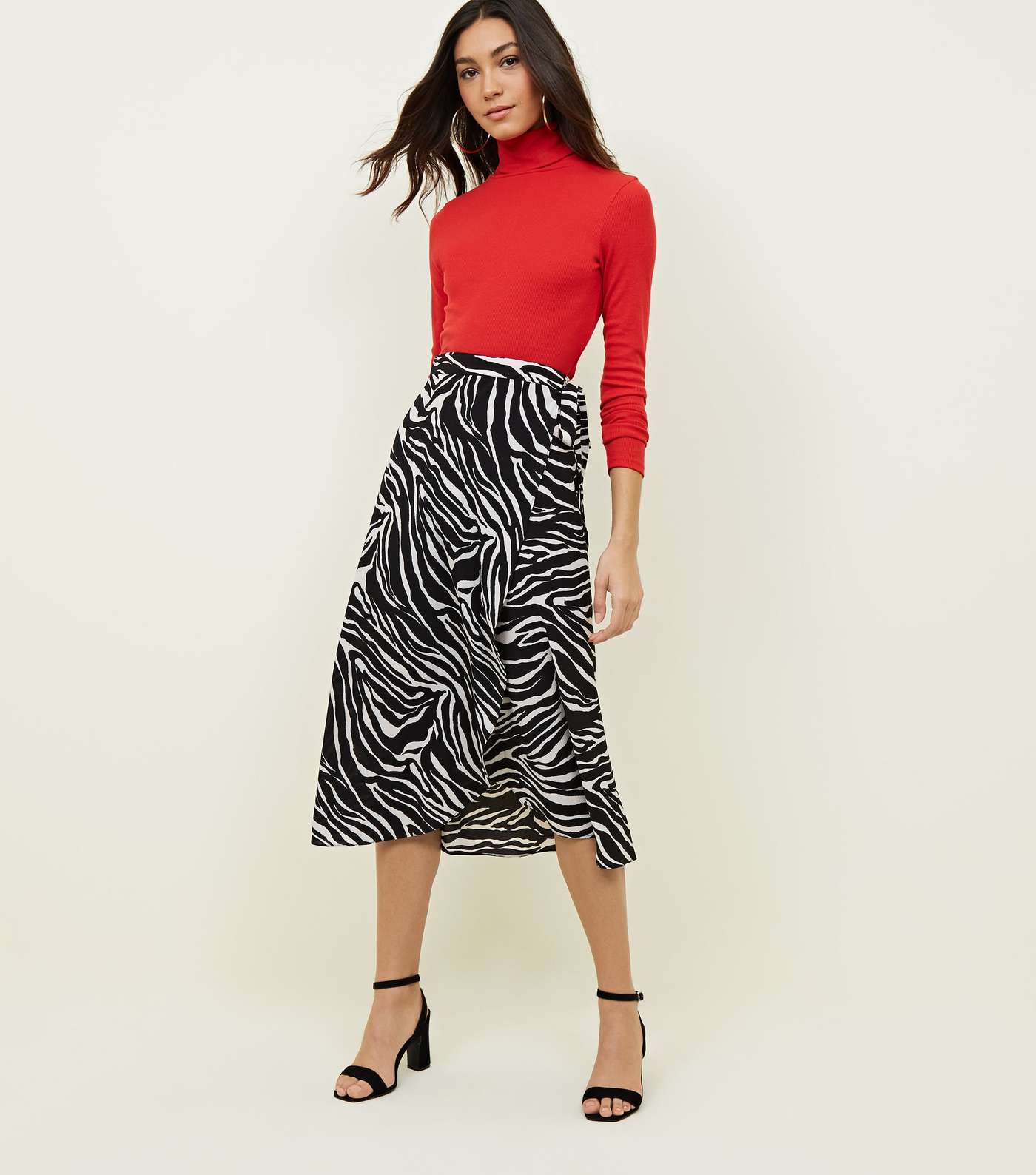 Black Zebra Print Midi Skirt