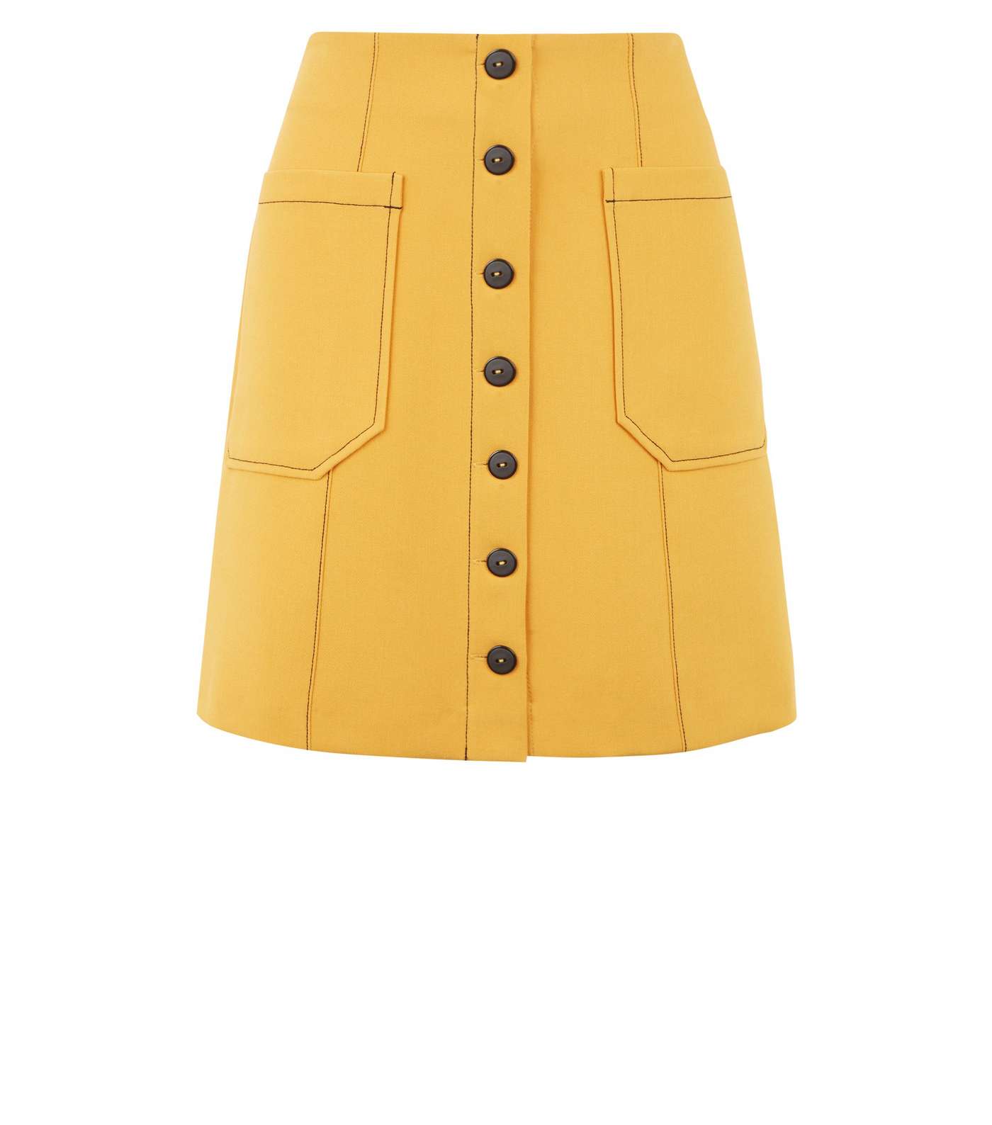 Yellow Contrast Stitch Button Front Mini Skirt Image 4