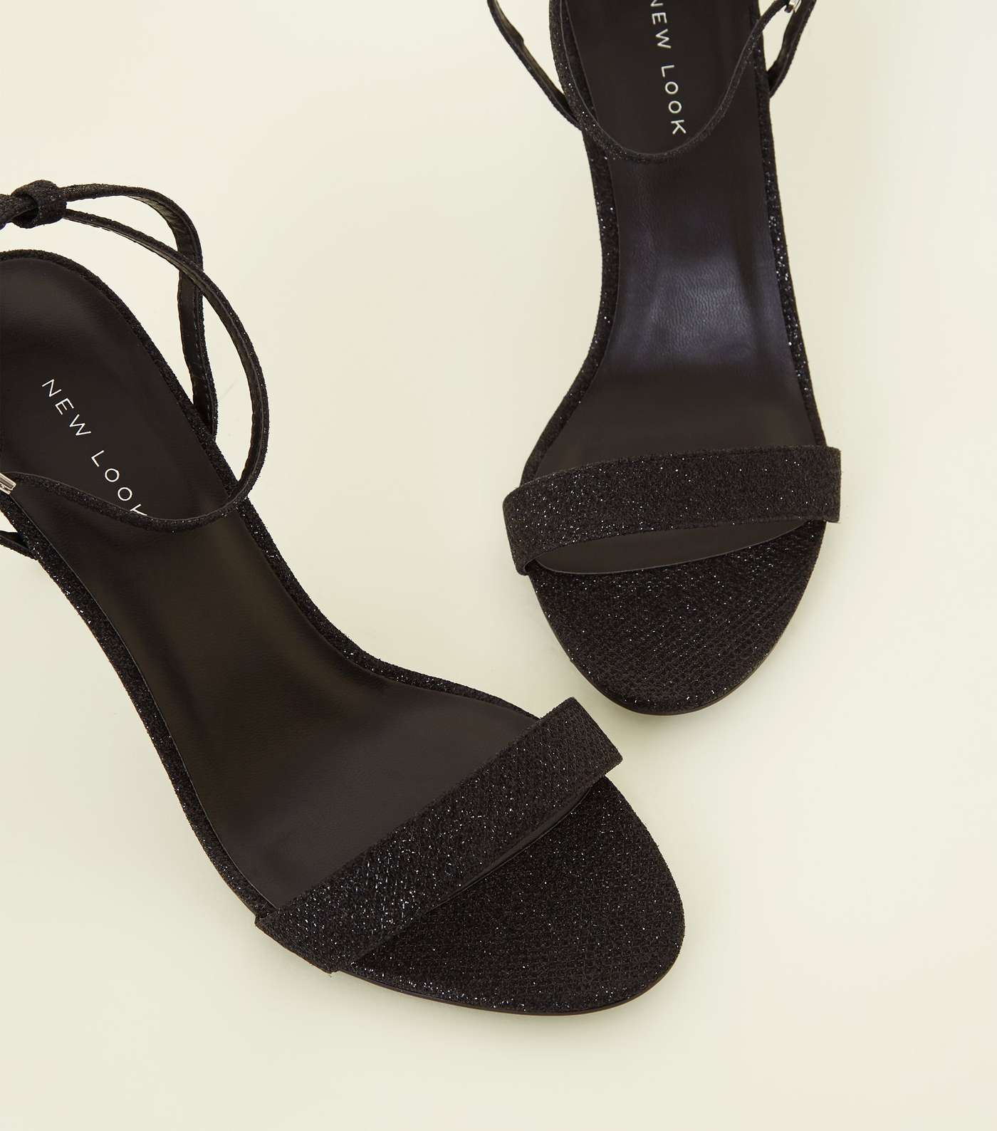 Black Glitter Stiletto Heeled Sandals  Image 3