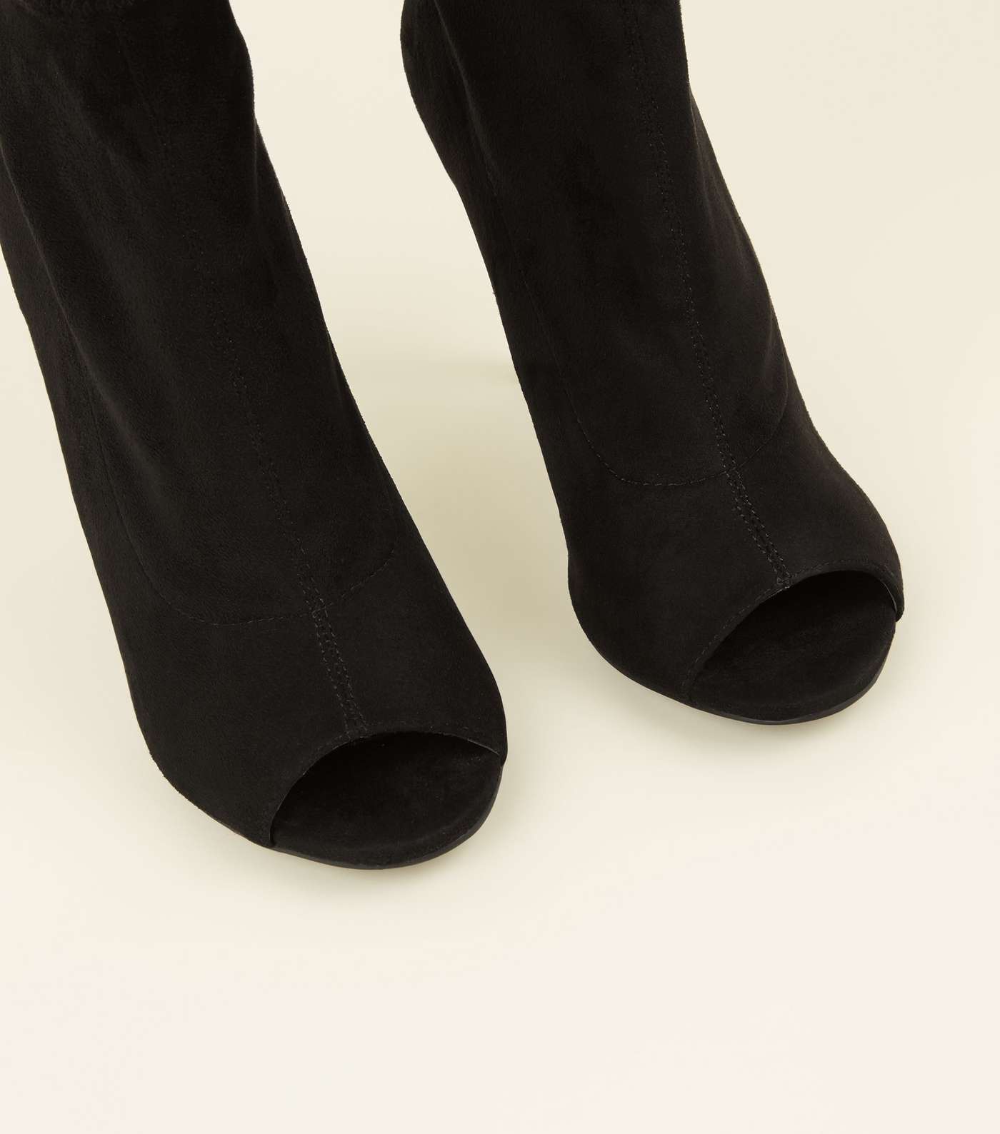 Black Suedette Peep Toe Stiletto Sock Boots Image 3