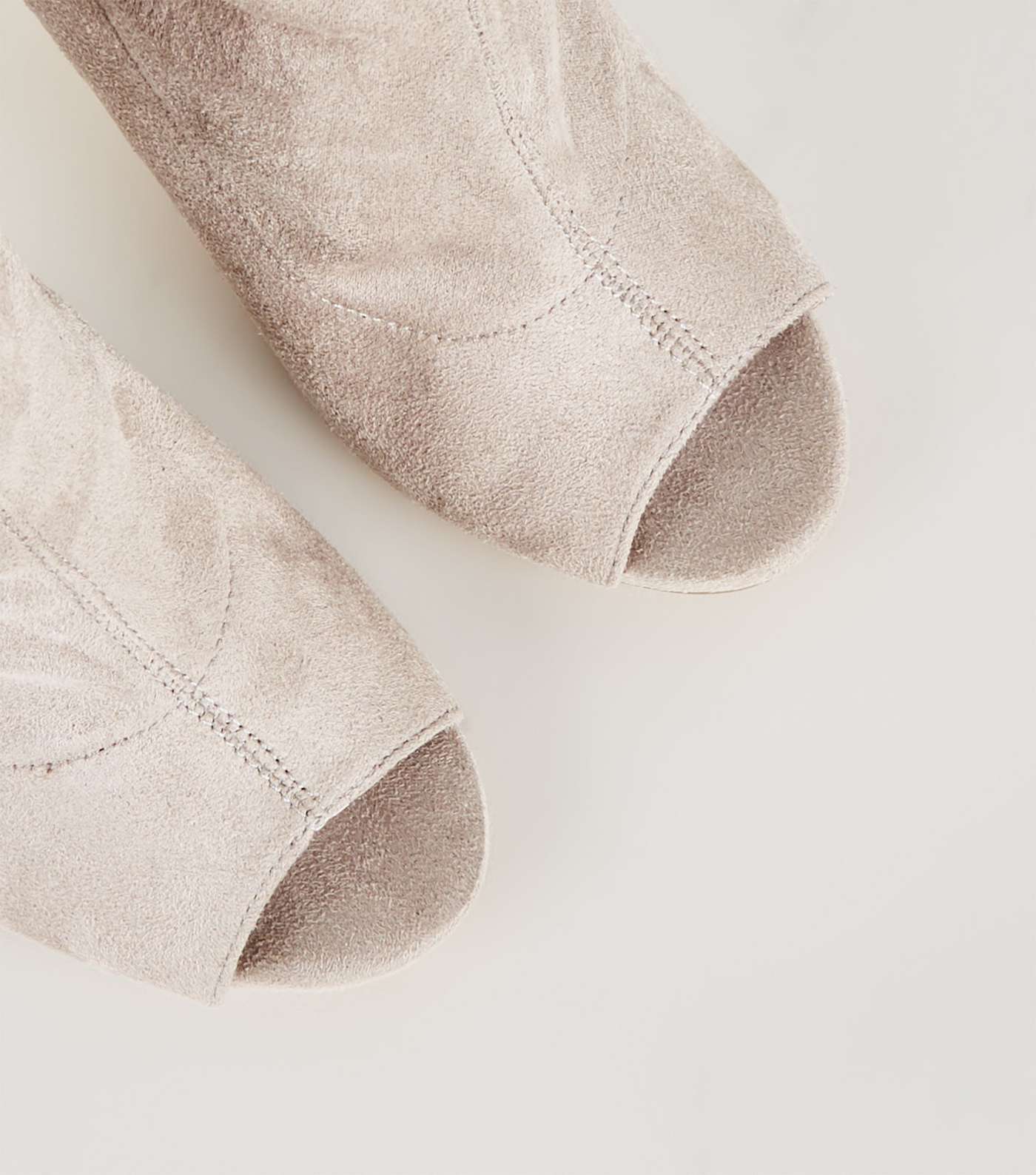 Grey Suedette Peep Toe Stiletto Sock Boots Image 4