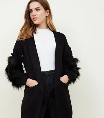 cardigan with fur sleeves