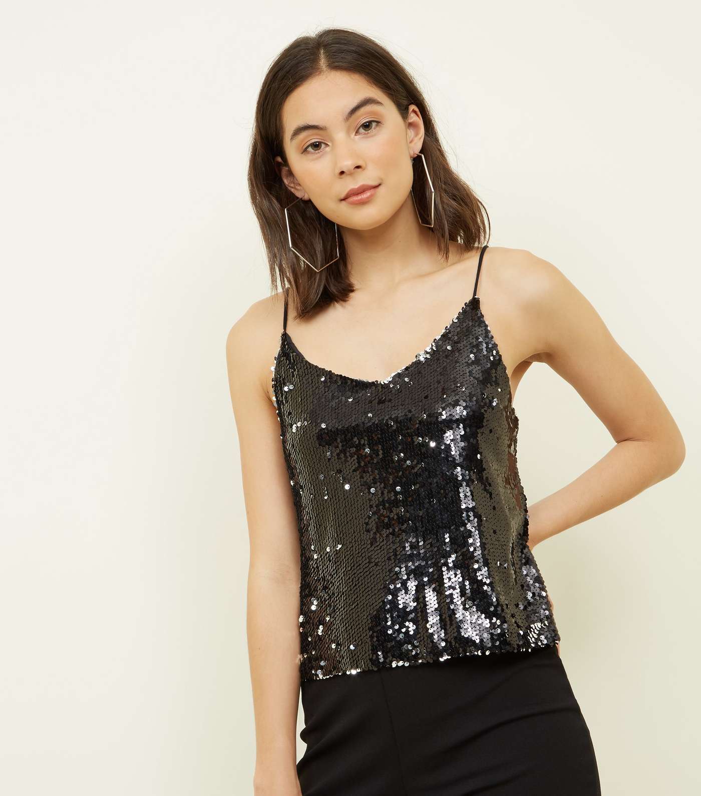 QED Black Sequin Strappy Top