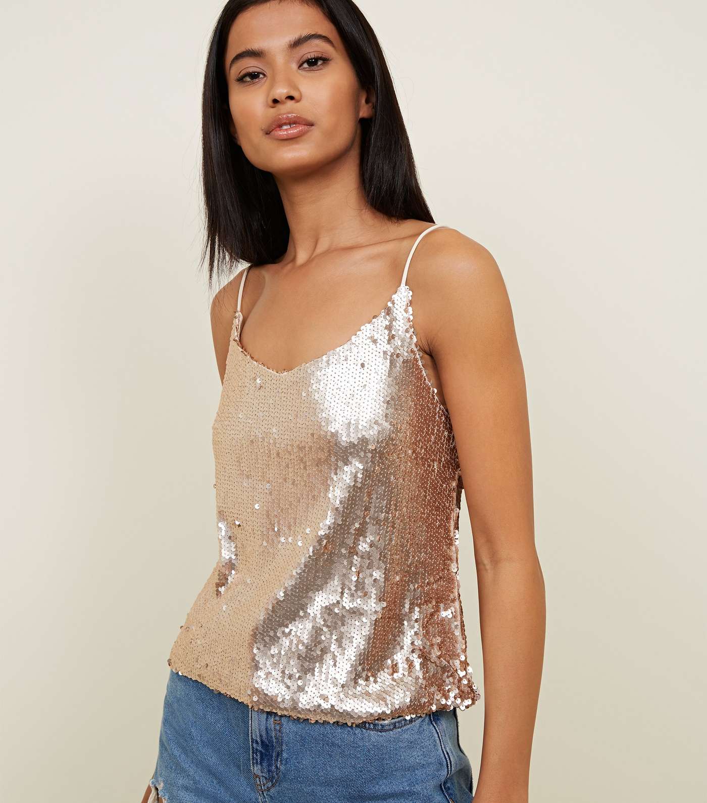QED Gold Sequin Strappy Top