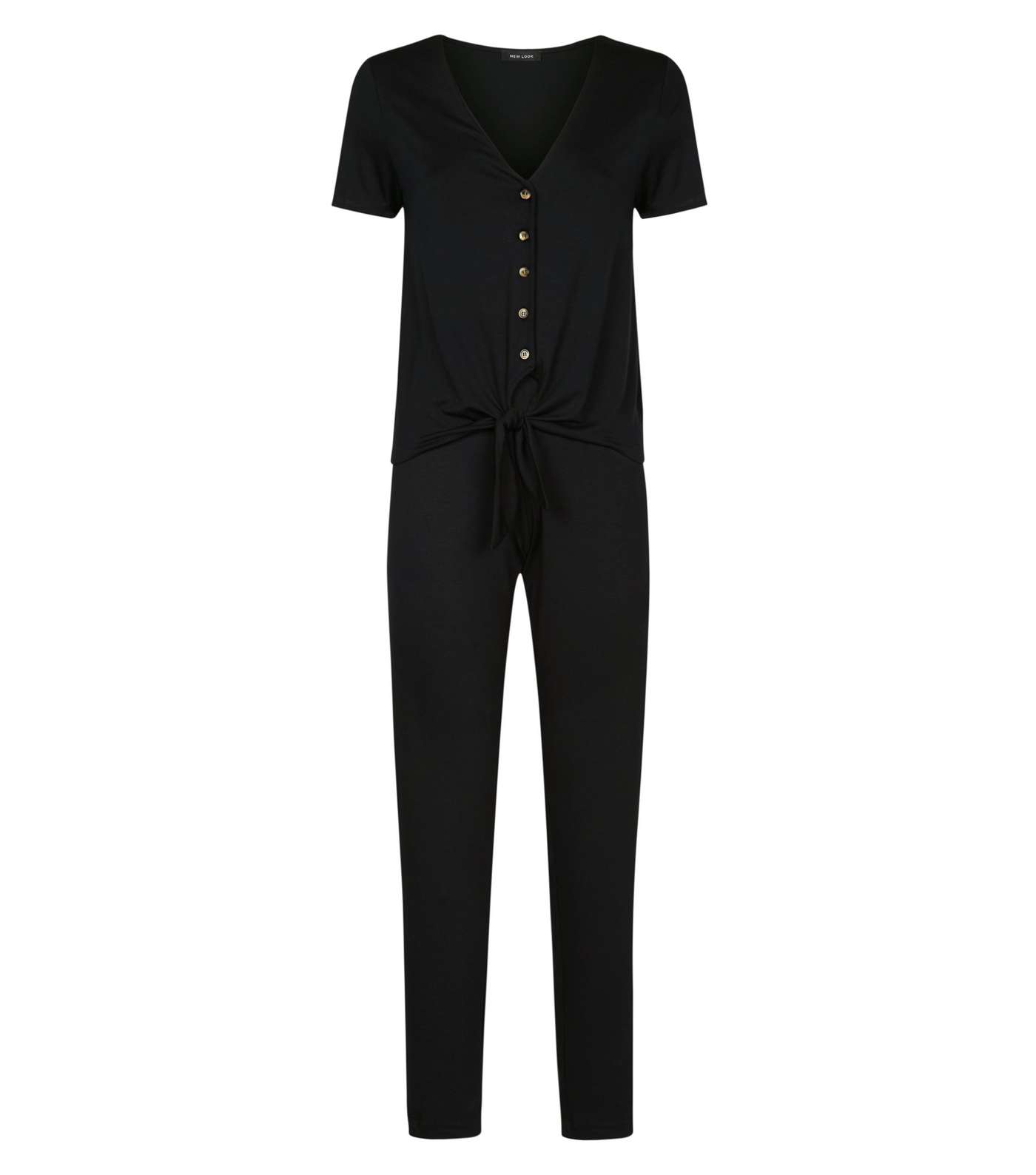 Black Button Front Joggers Pyjama Set  Image 4