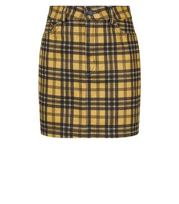 Denim overall skirt yellow check sale