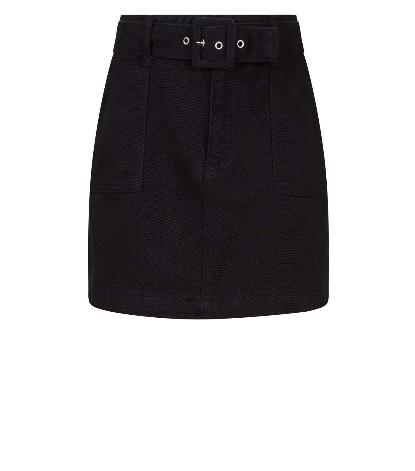 Girls Black Belted Denim Utility Skirt Image 4