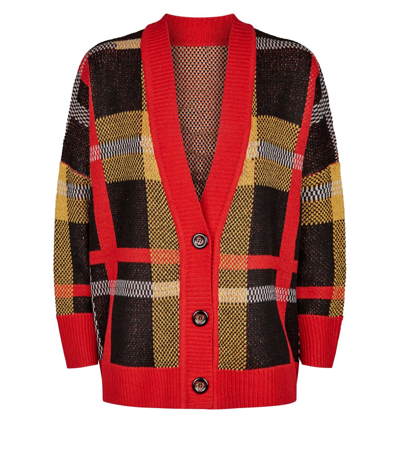 QED Red Check Oversized Cardigan Image 4