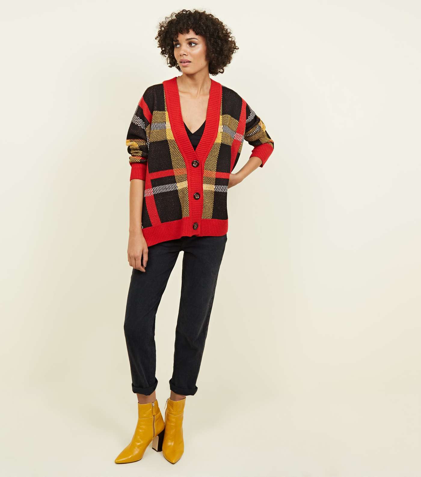 QED Red Check Oversized Cardigan Image 2