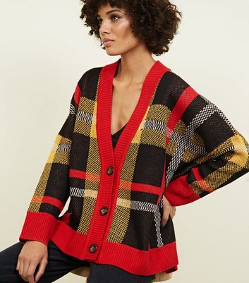 red oversized cardigan