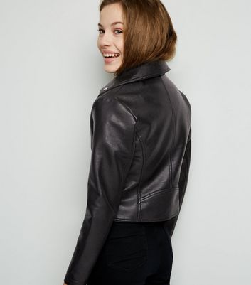 Girls Black Leather-Look Biker Jacket 