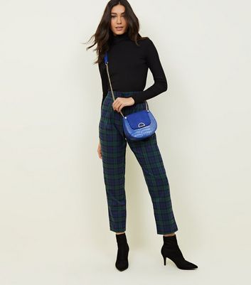 blue green check trousers