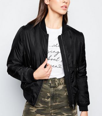 Black Padded Bomber Jacket | New Look