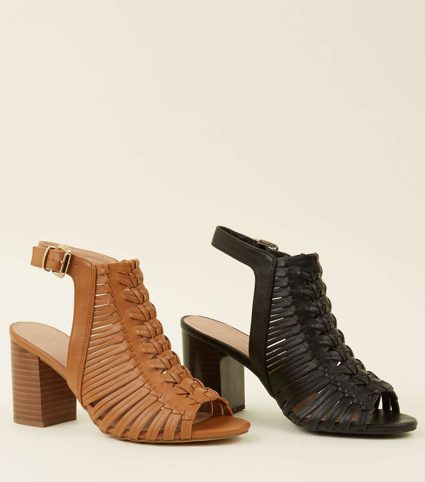 Wide Fit Tan Leather-Look Woven Block Heels Image 4