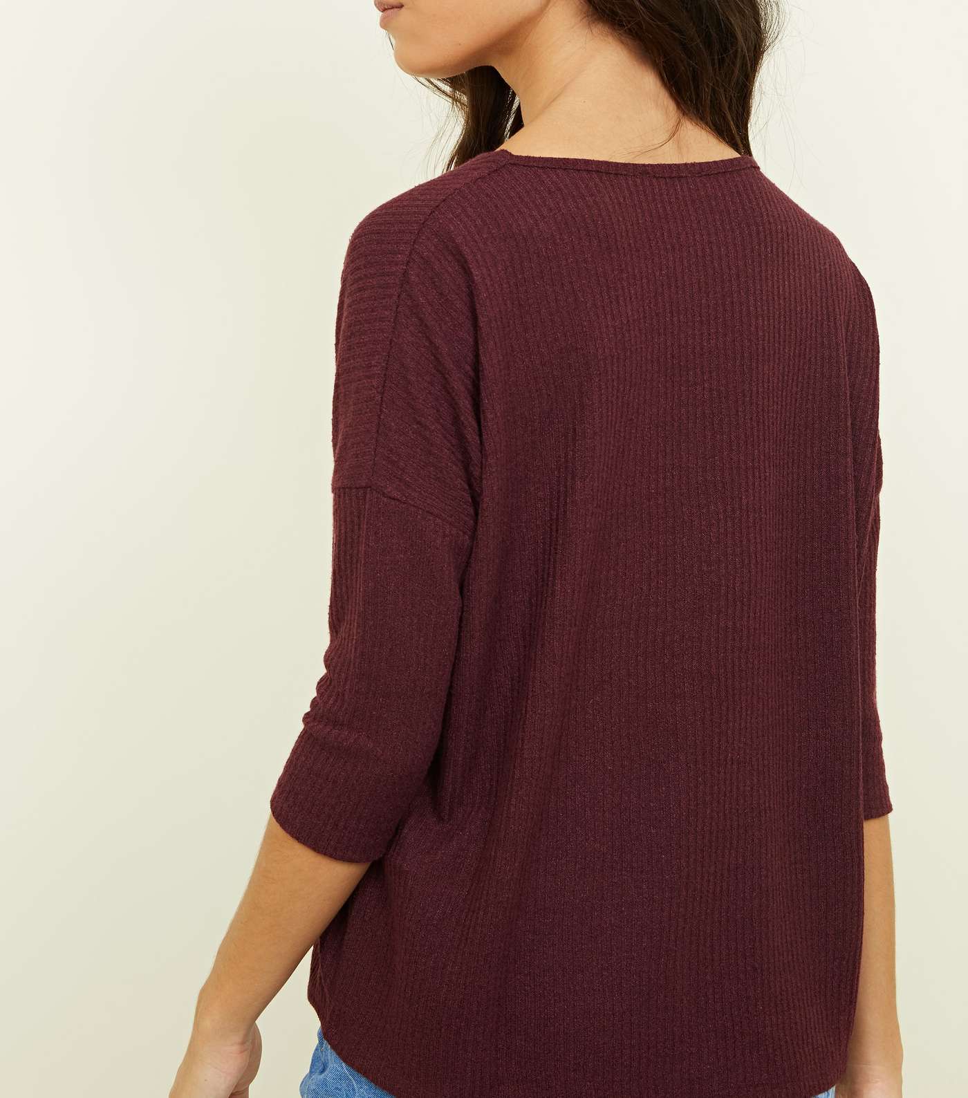 Burgundy Ribbed Fine Knit Button Front Top Image 3