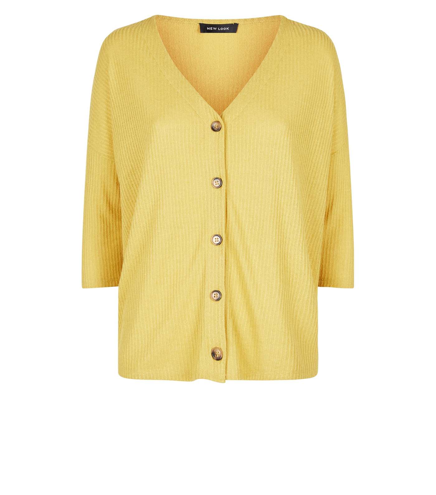 Mustard Ribbed Fine Knit Button Front Top Image 4