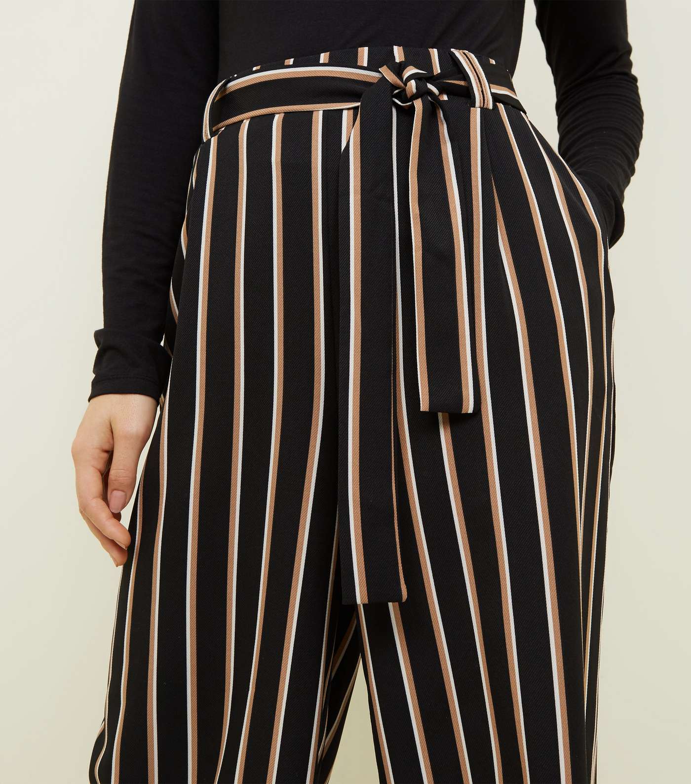 Petite Black Stripe Twill Paperbag Waist Trousers Image 3