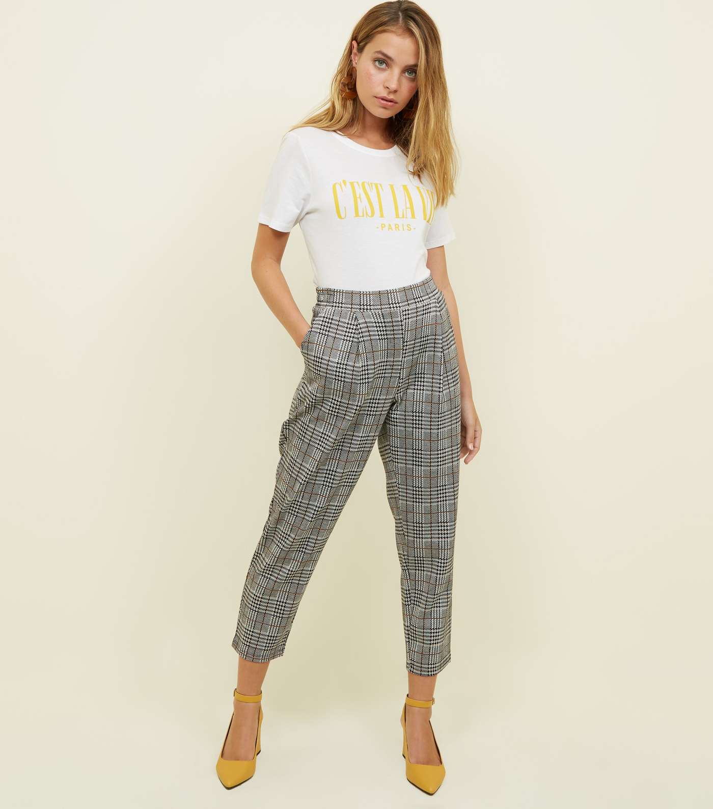 Petite Black Check Jersey Tapered Trousers