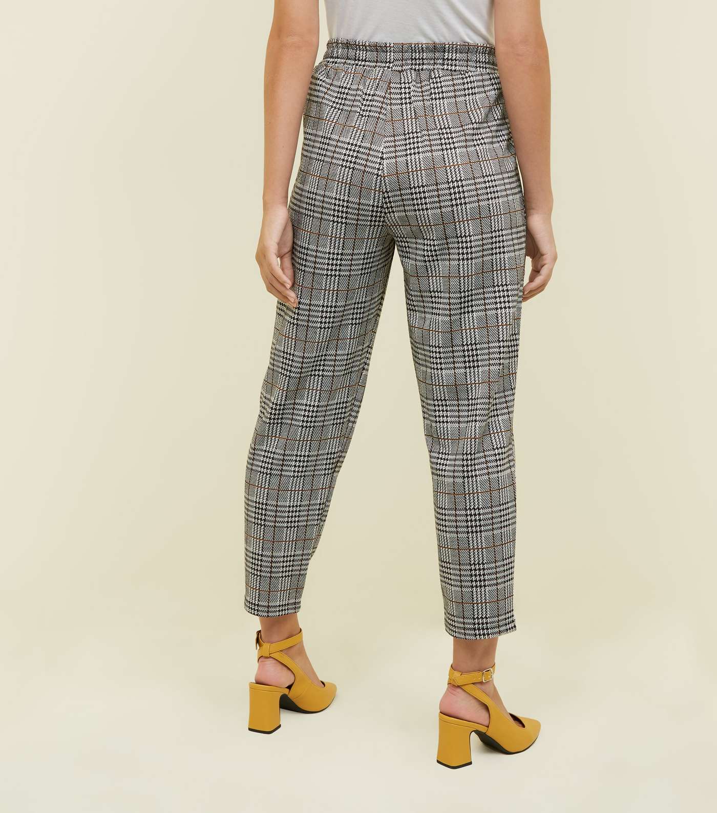 Petite Black Check Jersey Tapered Trousers Image 3
