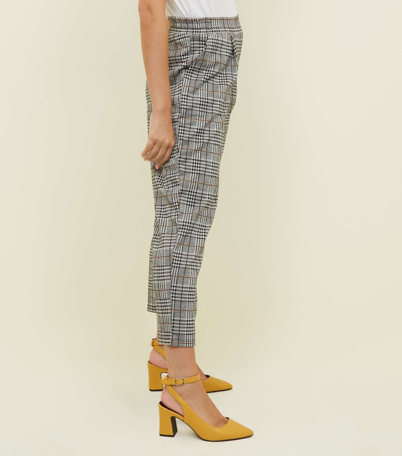 Petite Black Check Jersey Tapered Trousers Image 5