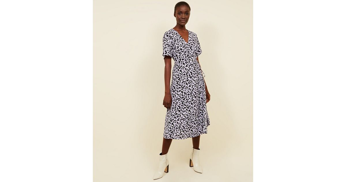 Lilac Leopard Print Wrap Front Midi Dress | New Look