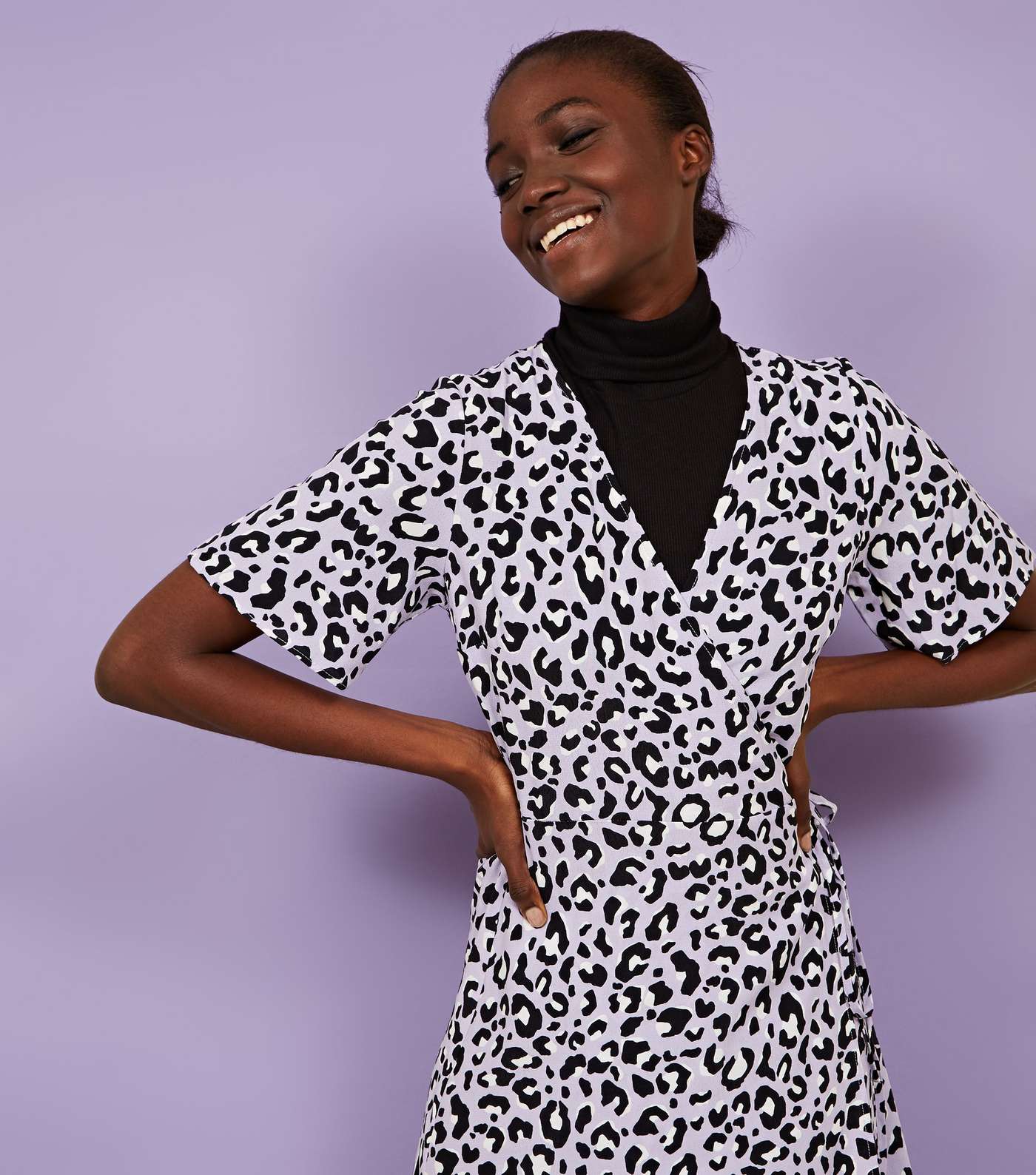 Lilac Leopard Print Wrap Front Midi Dress Image 5