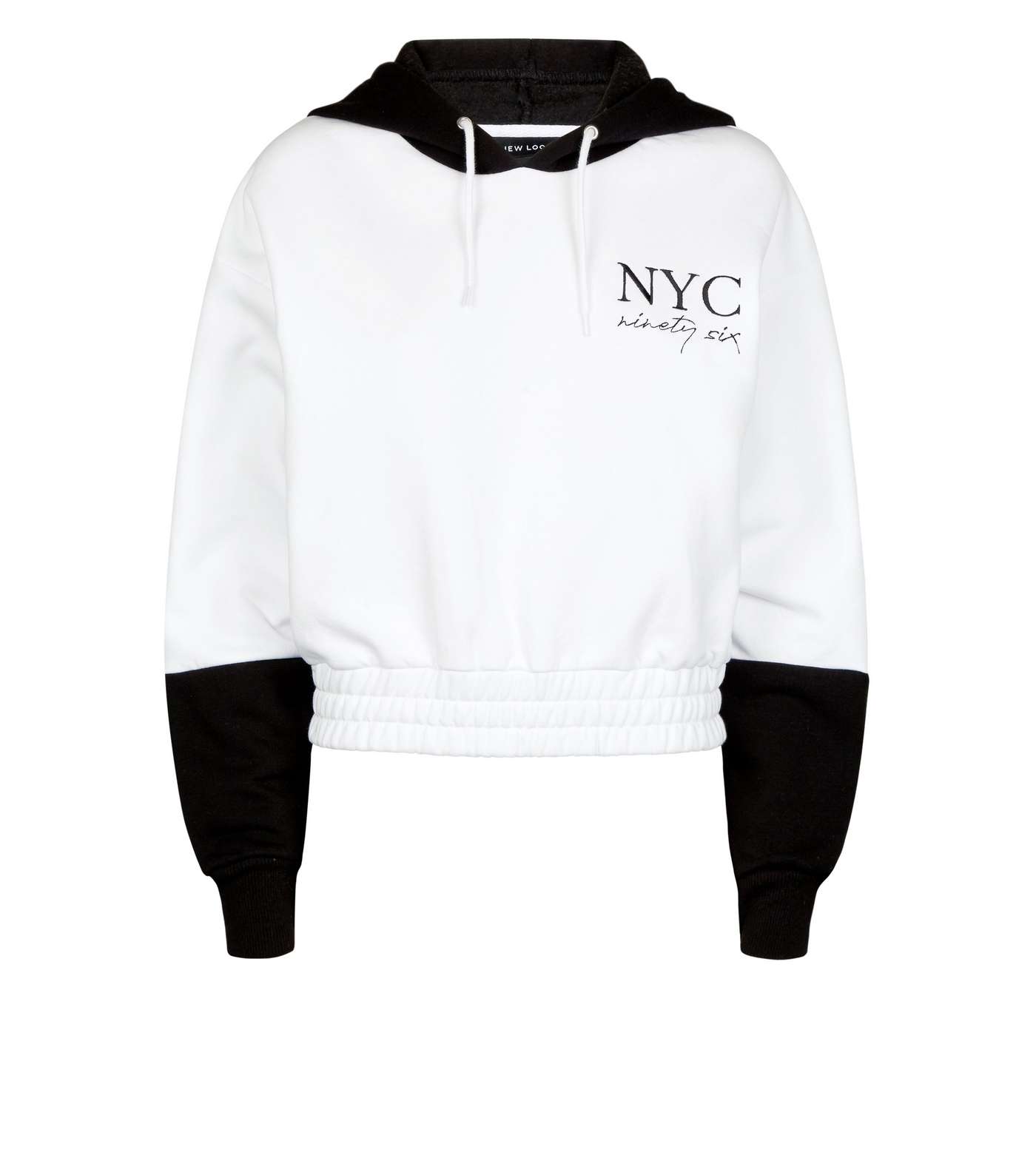 White NYC Embroidered Colour Block Hoodie Image 4