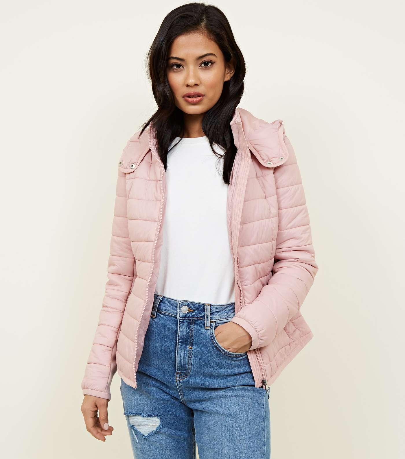 Pink Hooded Lightweight Puffer Jacket