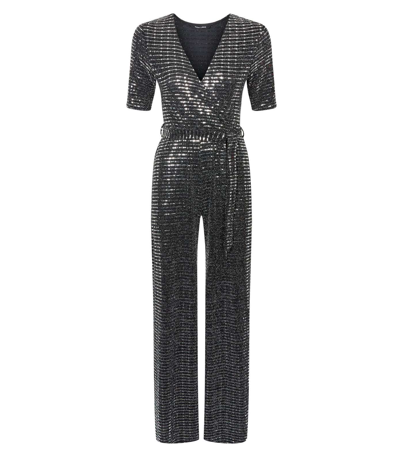 Silver Mirrored Sequin Wrap Jumpsuit  Image 4