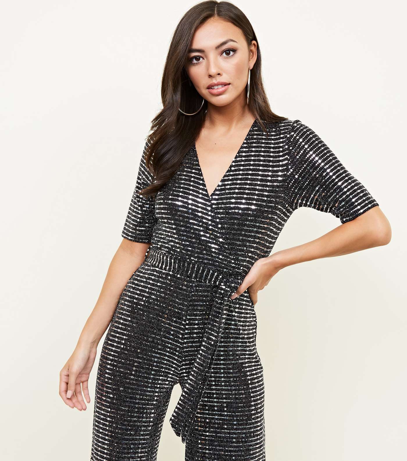 Silver Mirrored Sequin Wrap Jumpsuit  Image 2