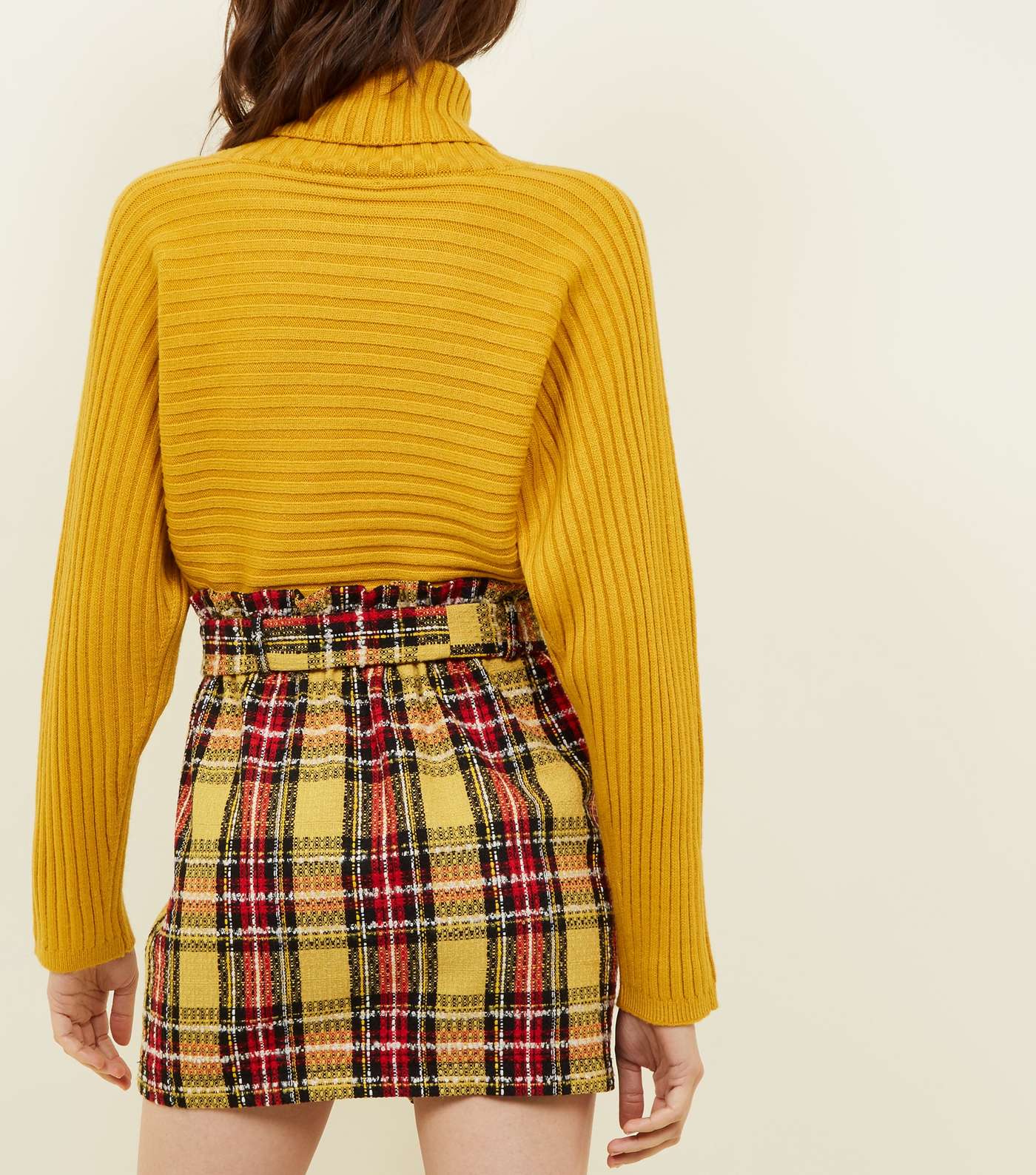 Yellow Bouclé Check Paperbag Mini Skirt Image 3