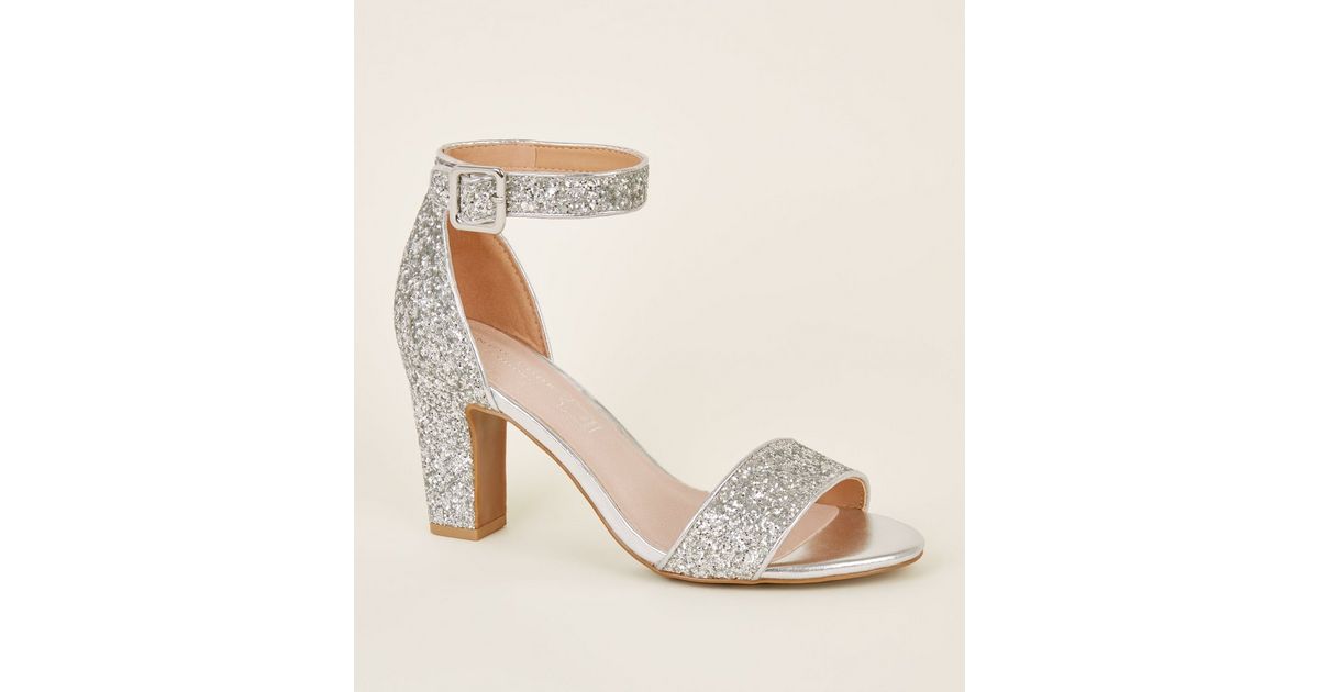 Comfort Flex Silver Glitter Block Heels New Look