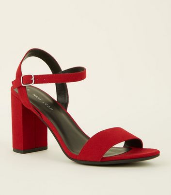 Red Suedette Two Part Block Heels | New 