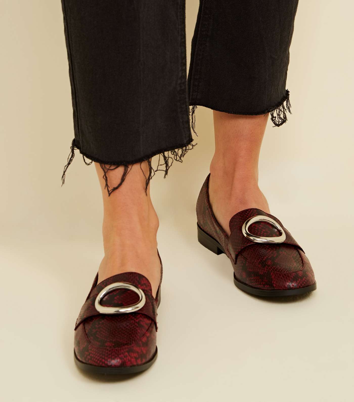 Red Faux Snake Ring Strap Loafers Image 2