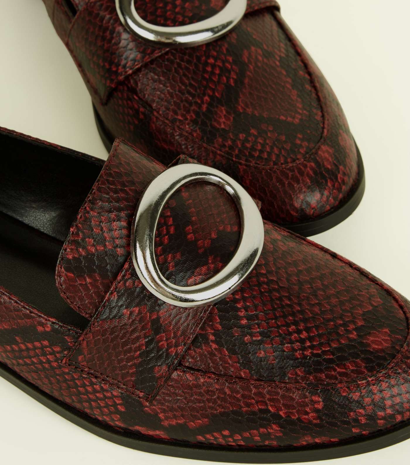 Red Faux Snake Ring Strap Loafers Image 4