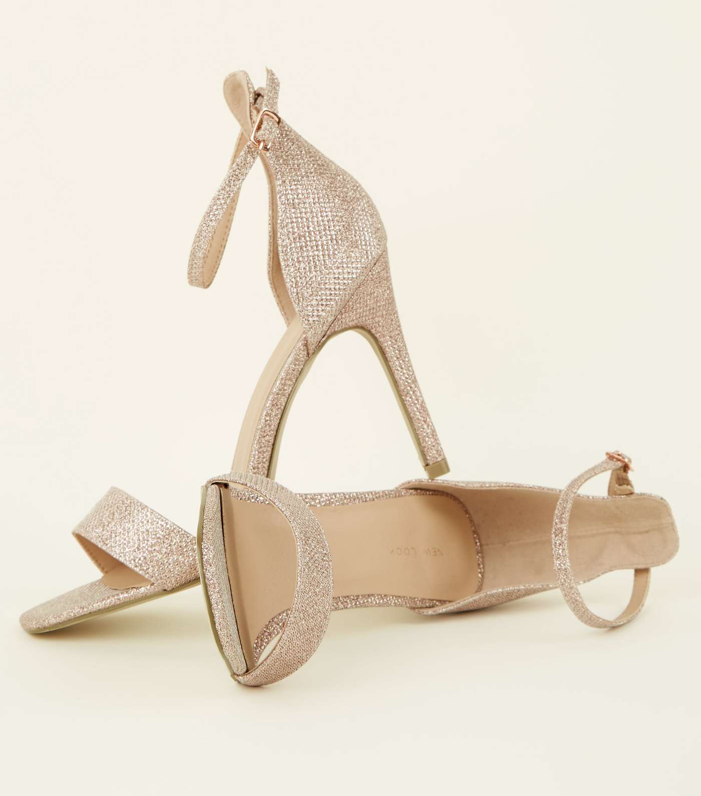 Rose Gold Glitter Ankle Strap Stiletto Sandals Image 3