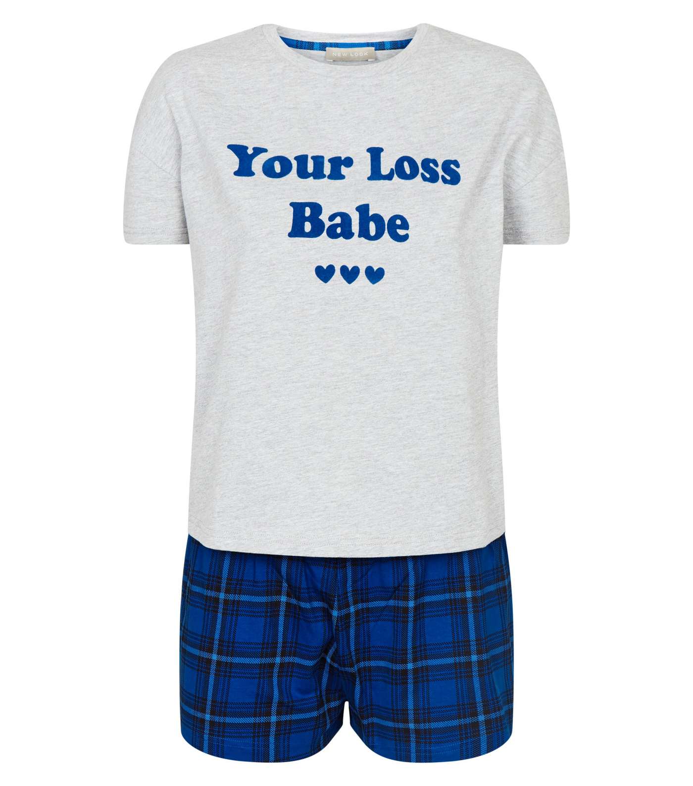 Bright Blue Your Loss Babe Check Pyjama Set Image 4