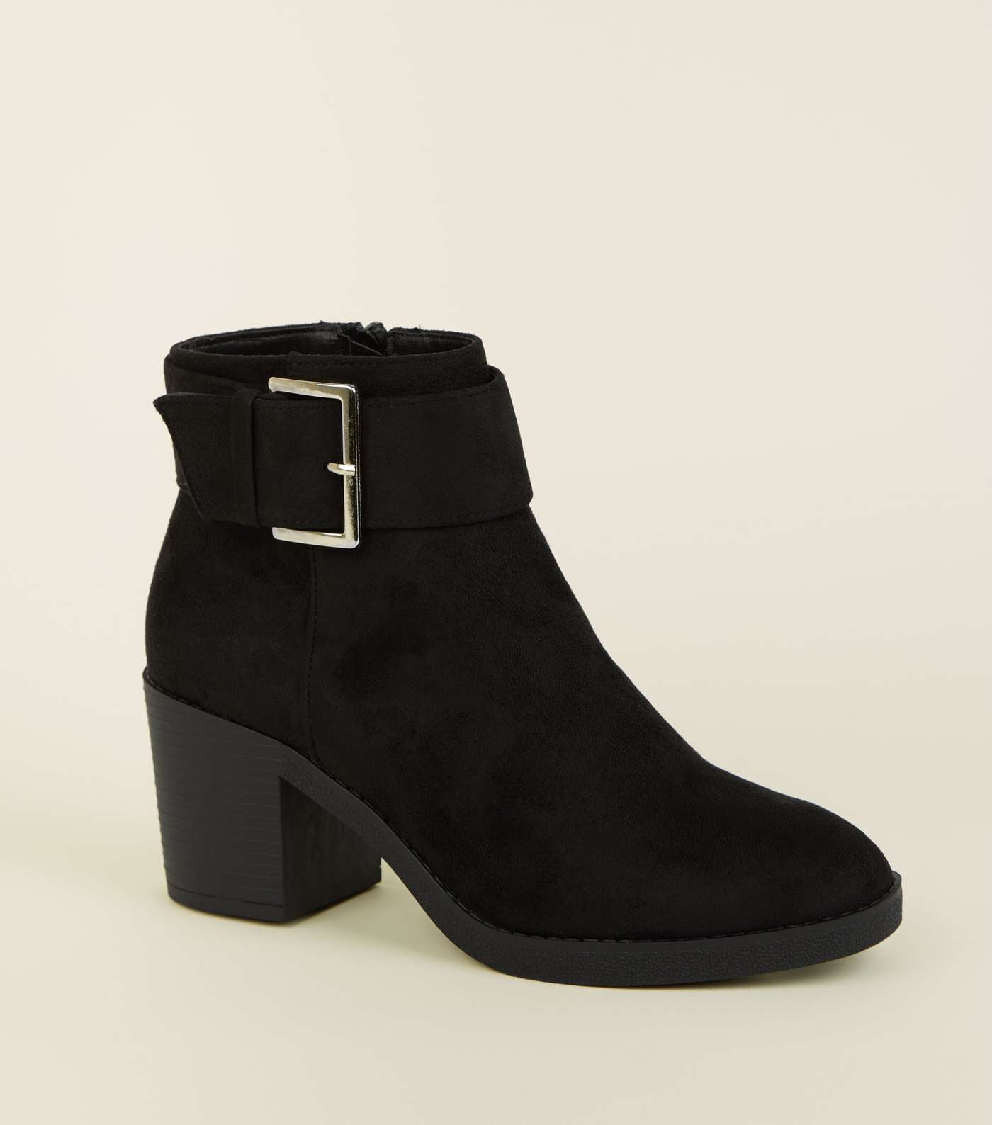 Girls Black Suedette Chunky Buckle Ankle Boots