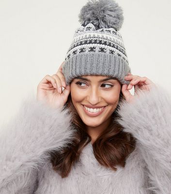 grey bobble hat womens