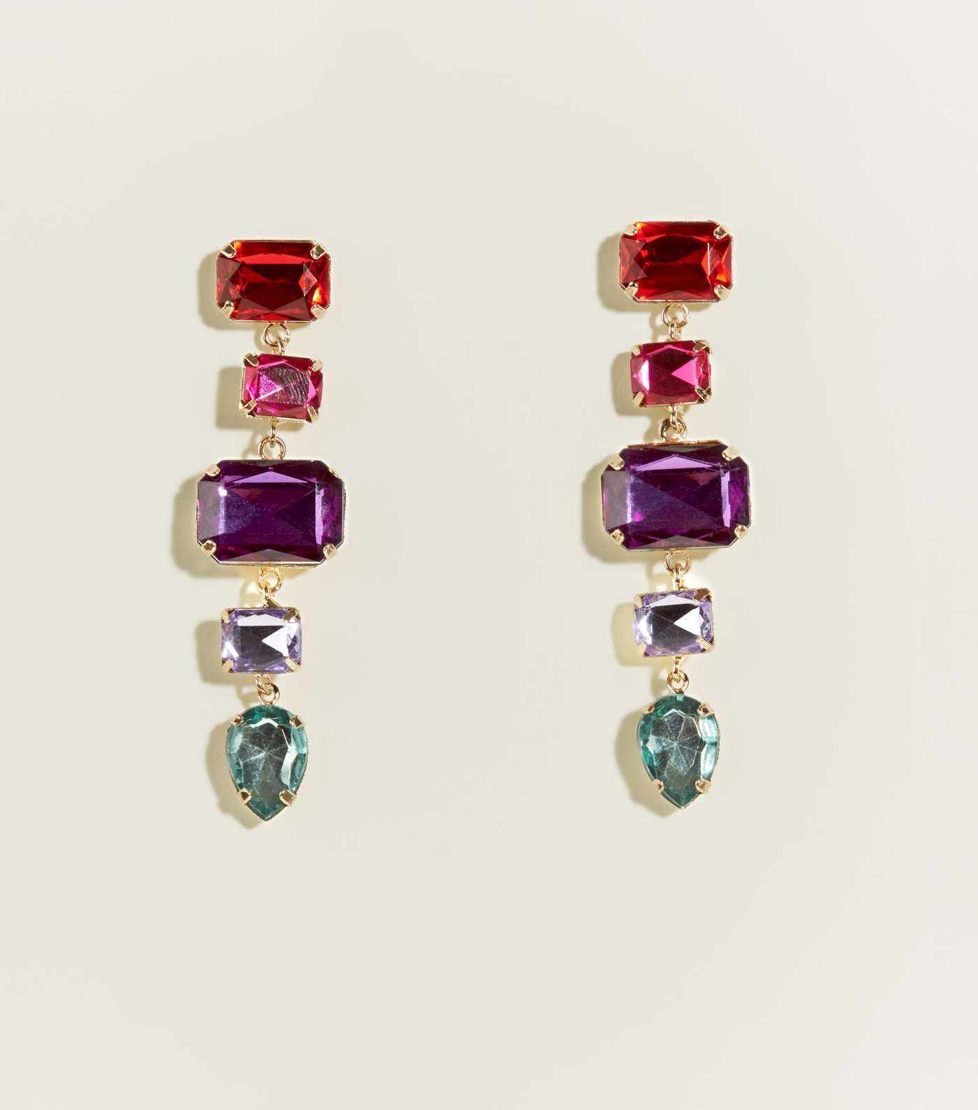 Multicoloured Rectangle Gem Drop Earrings