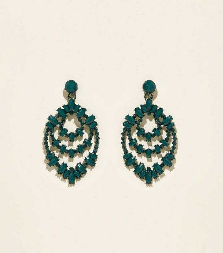 Dark Green Beaded Chandelier Earrings New Look The Look