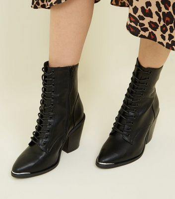 Black Lace-Up Heeled Ankle Boots | New Look