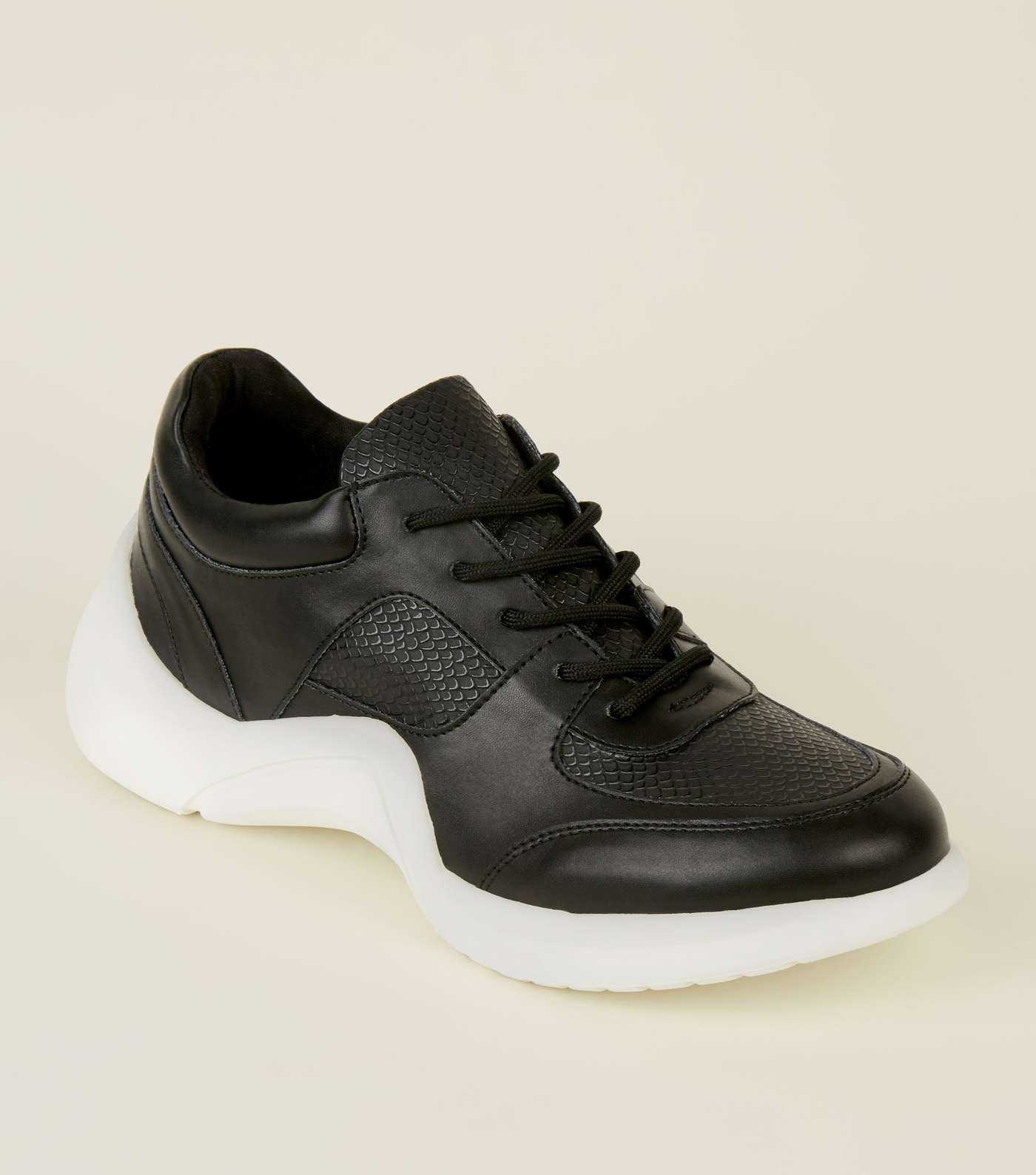 Black Panelled Curved Sole Chunky Trainers