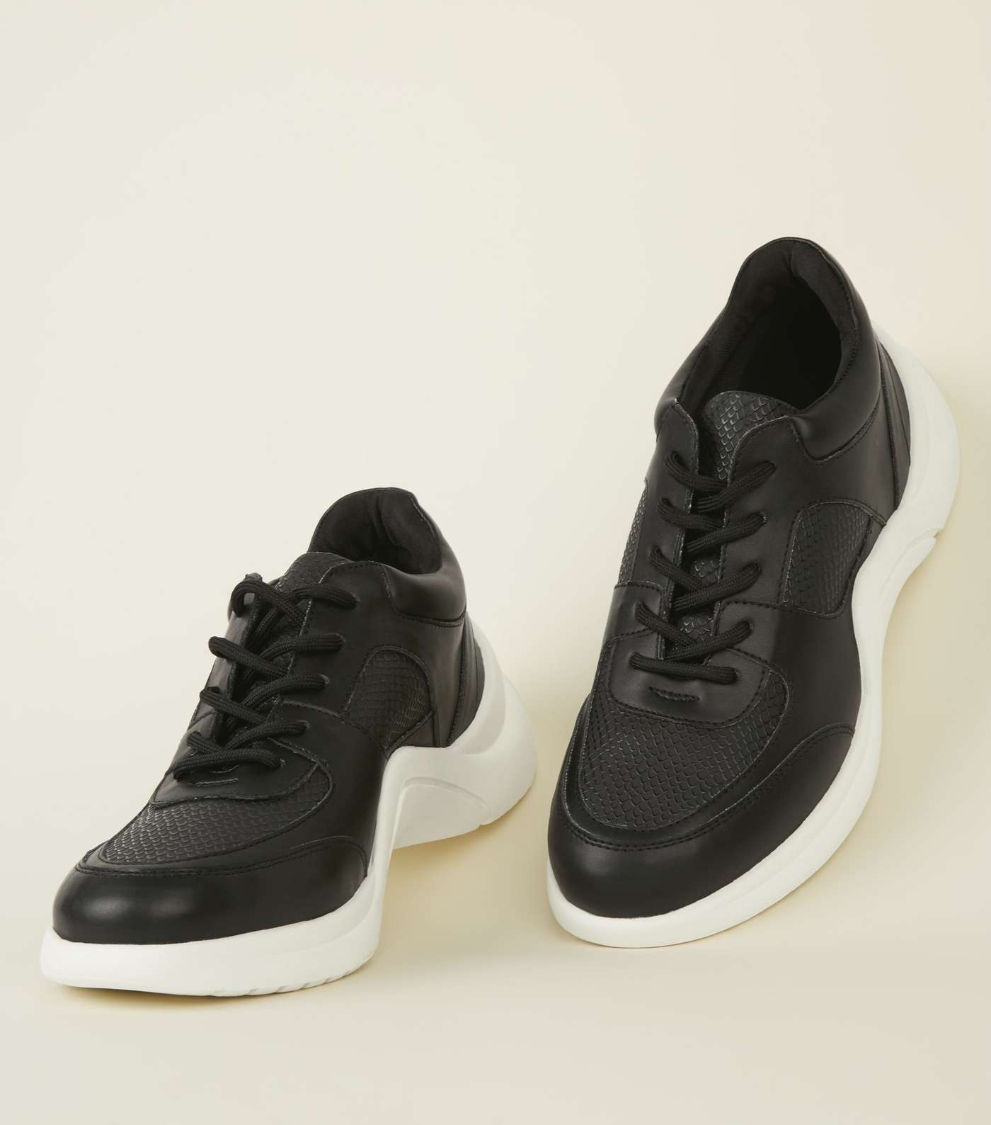 Black Panelled Curved Sole Chunky Trainers Image 3
