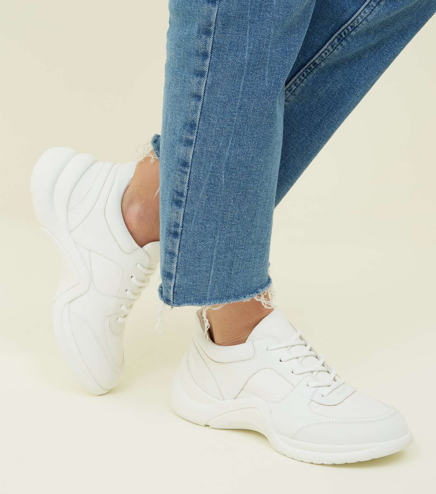 White Panelled Curved Sole Chunky Trainers Image 2