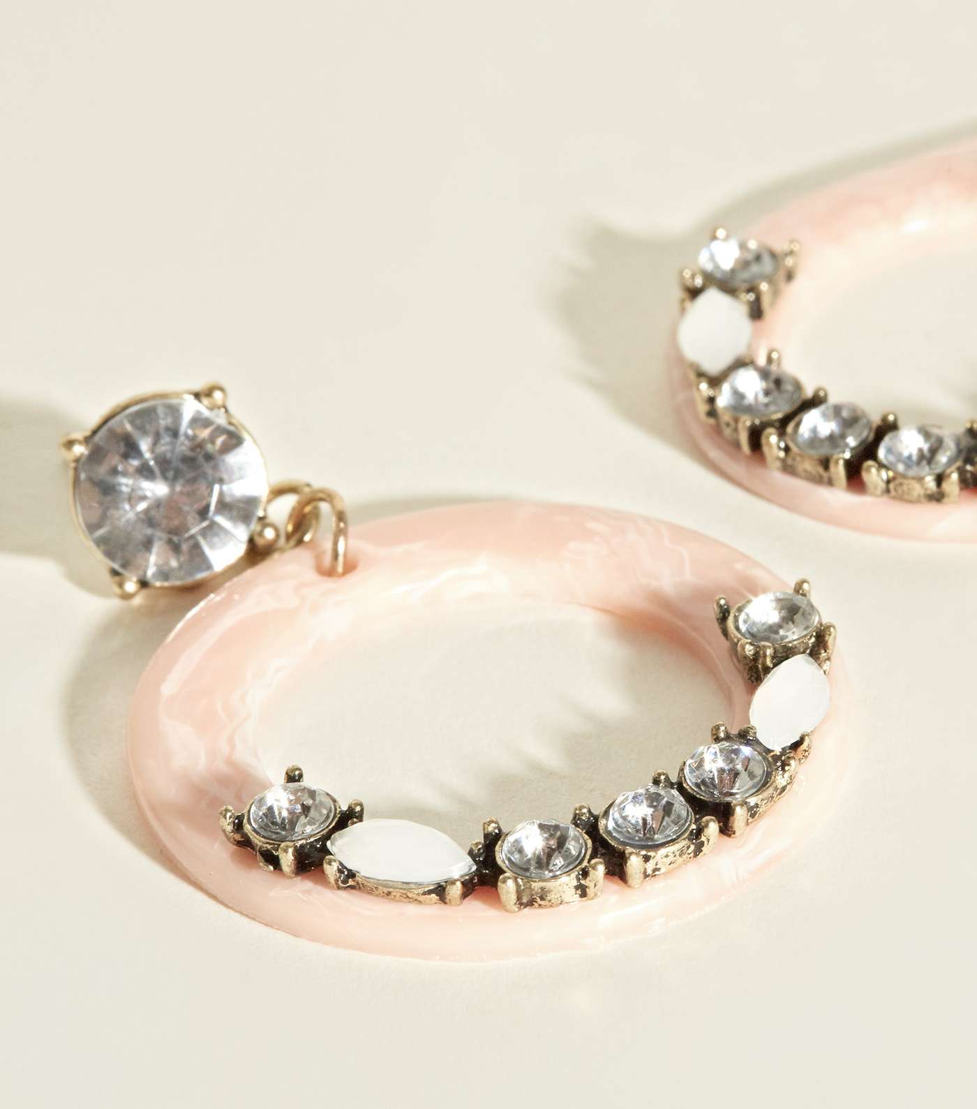 Pale Pink Resin Gem Embellished Hoop Earrings Image 3