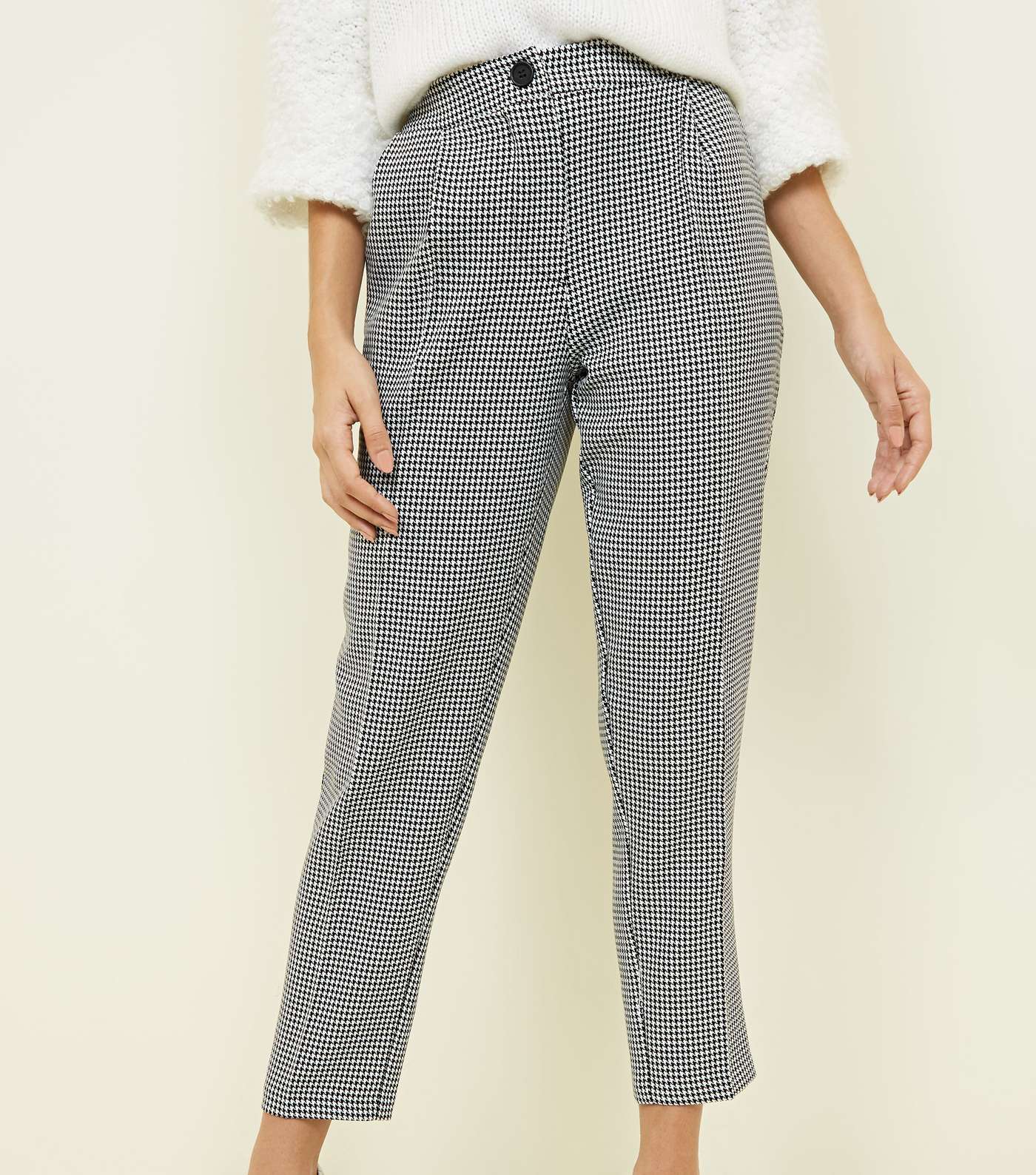 Black Houndstooth Check Pull On Trousers Image 2