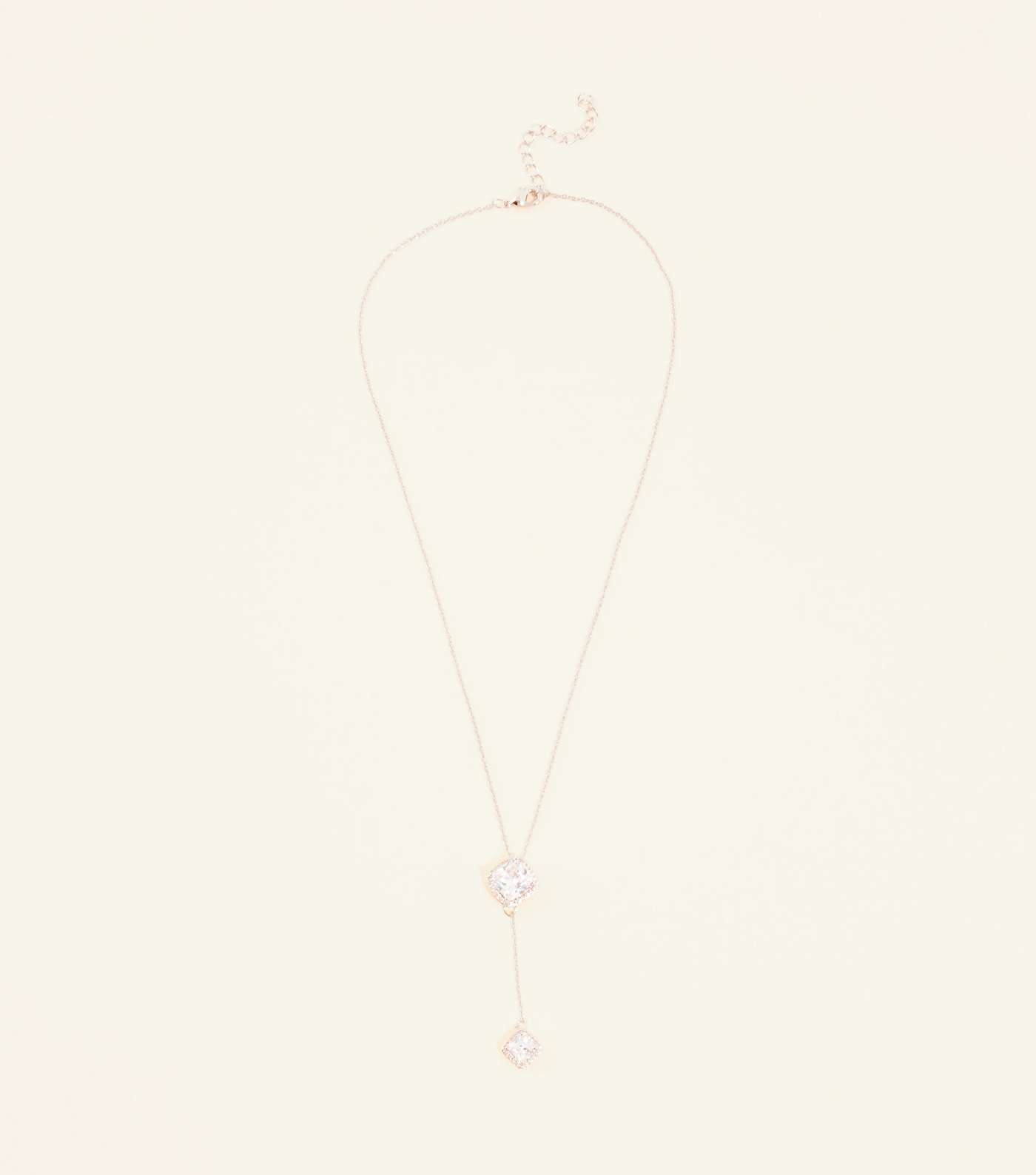 Rose Gold Cubic Zirconia Chain Drop Pendant Necklace